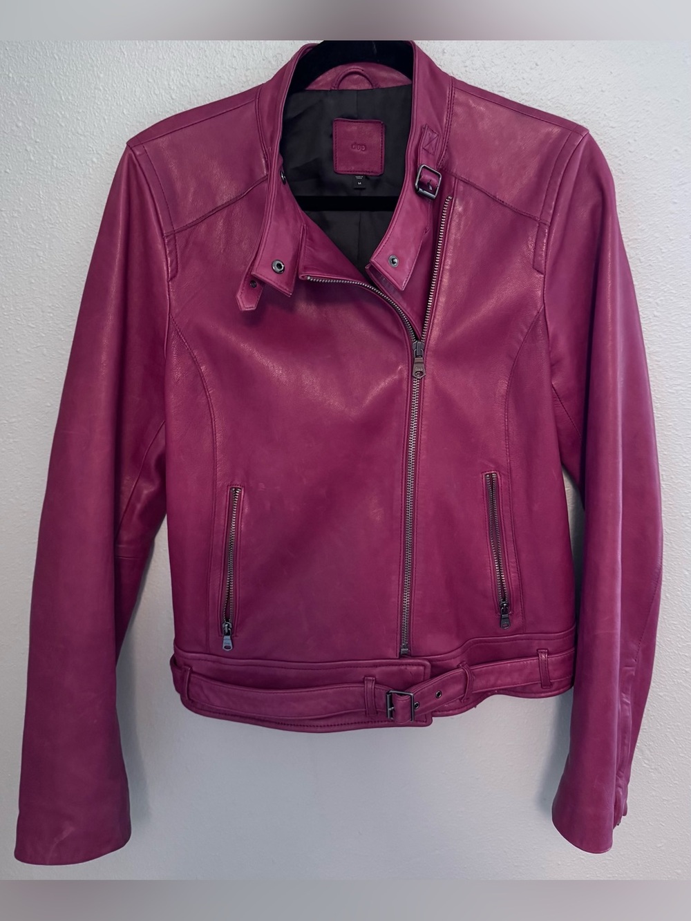 Vintage GAP Women's Deep Red Leather Moto Biker Jacket, Y2K